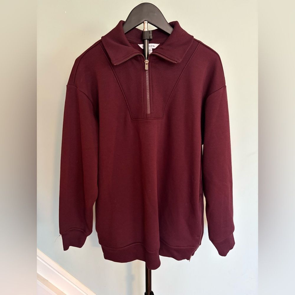 ATHLETA Cozy Karma 1/4 Zip Sweatshirt Burgundy Size Medium